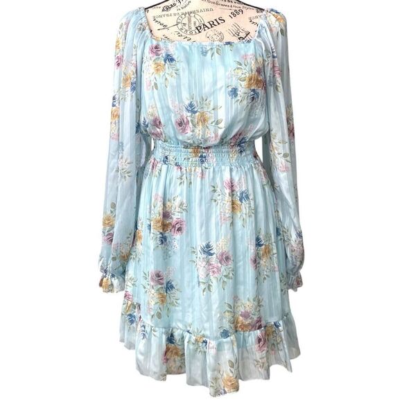 Peach Love California Flowy Floral Long Sleeve Mini Dress in Size Medium - Picture 2 of 12